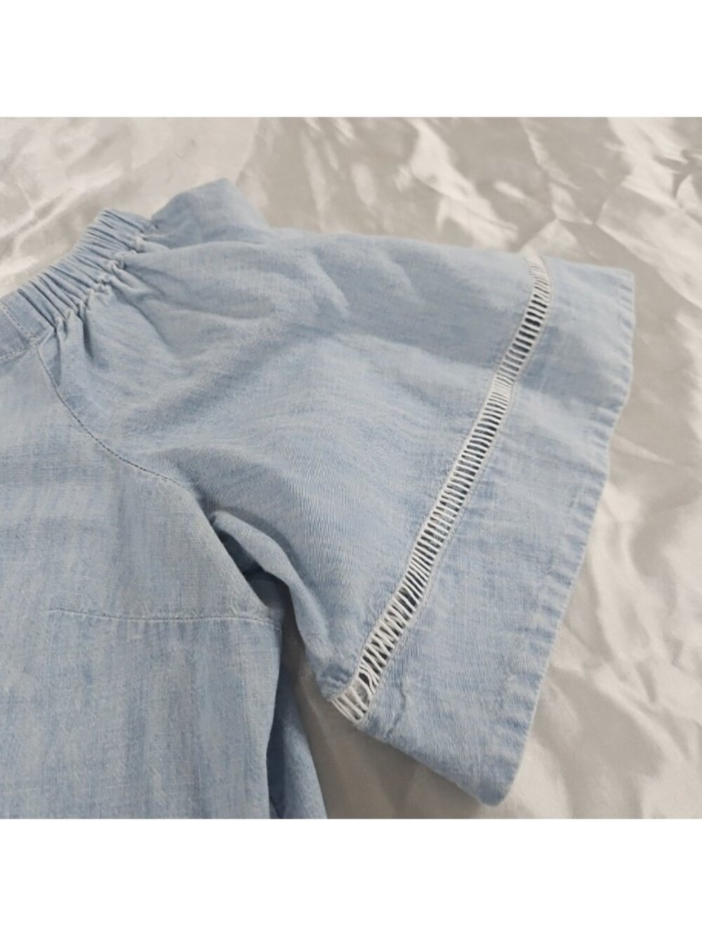 Lauren Ralph Lauren Blue Chambray Off Shoulder Flutter Sleeve Top Womens Medium - Picture 7 of 14